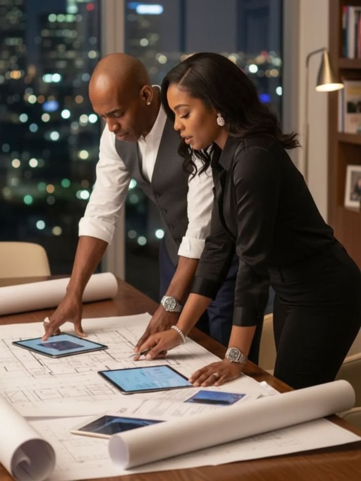 African professionals working with e-commerce technology